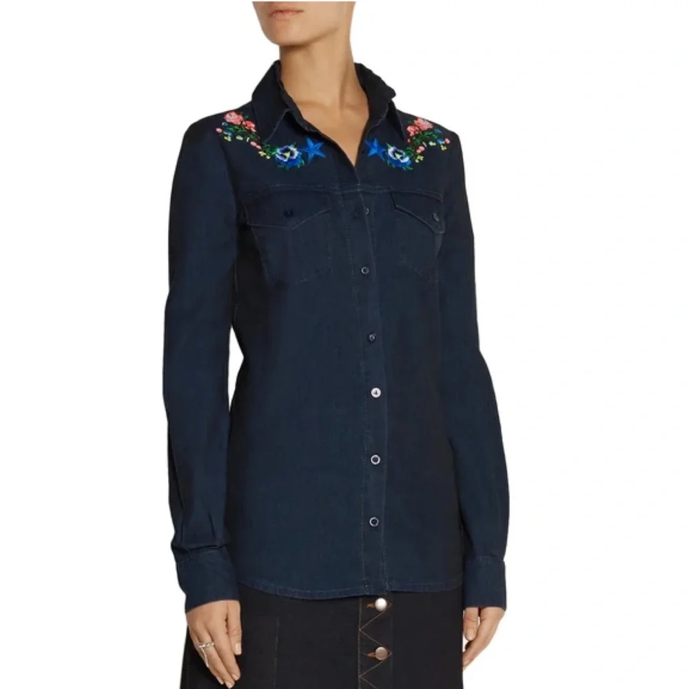 NWT Preen Line Nevada Embroidered Chambray Shirt Indigo Size Small - Picture 3 of 12
